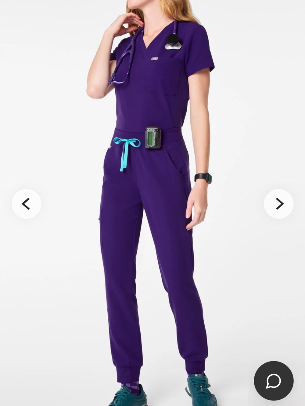Figs Purple Jogger Scrub Set with Teal Drawstring